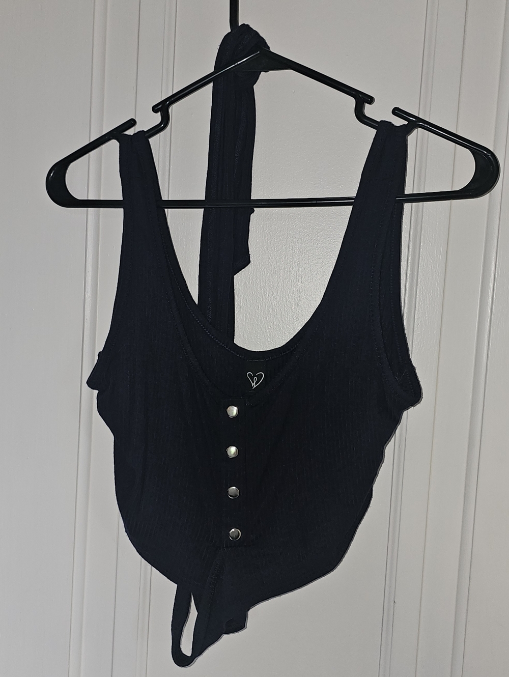 Windsor Navy Blue Tie-Front Button-Up Crop Top